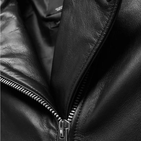 Black Leather Biker Jacket NWT - Mango - Picture 4 of 5